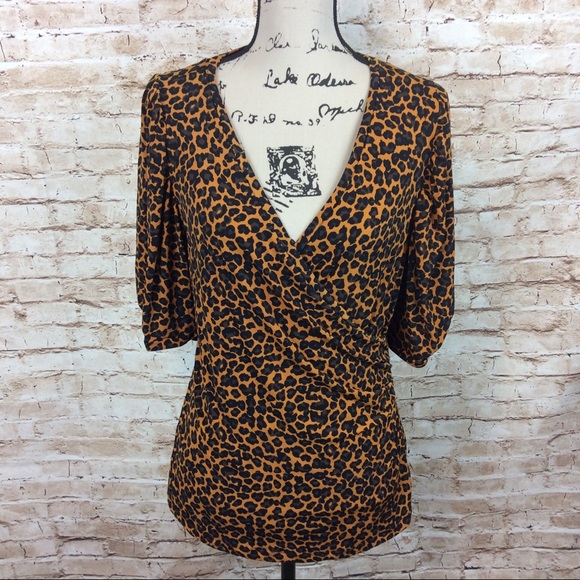 Nine West Tops - Nine West Cheetah Print Wrap Front Top Medium